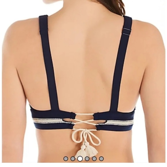 NWT ROBIN PICCONE Abi Bikini Top Striped Tie Back in Burnt Oranges/Ecru - Picture 9 of 11